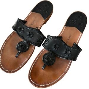 Jack Rogers Womens Leather Sandals Black Thong Flat Brazil Size 10M Resort Wear